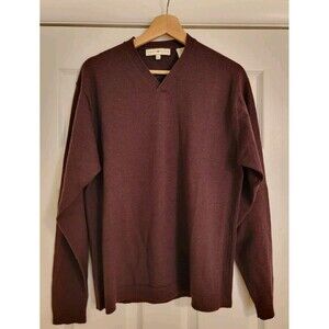 Joseph Abboud Sweater Men Medium Burgundy‎ 100% Merino Wool V-neck Pullover